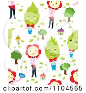 Poster, Art Print Of Seamless Flower Girl And Tree Man House And Star Background Pattern