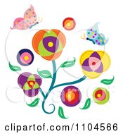 Poster, Art Print Of Flowers With Spotted Butterflies