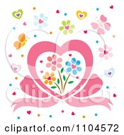 Poster, Art Print Of Heart Bow With Flowers Hearts And Butterflies