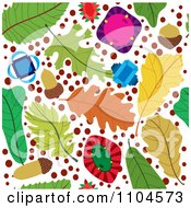 Clipart Seamless Acorn Gems And Leaf Background Pattern Royalty Free Vector Illustration