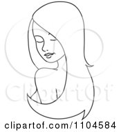 Outlined Woman Looking Over Her Shoulder With Long Hair Extensions Or A Wig