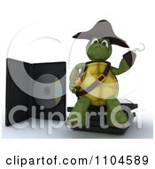 Poster, Art Print Of 3d Movie Or Software Tortoise Pirate Sitting On Illegal Bootleg Packaging