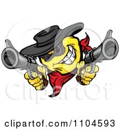 Yellow Smiley Emoticon Bandit Grinning And Shooting Two Revolvers