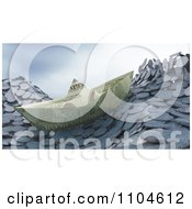 3d Money Boat Floating On Coin Waves