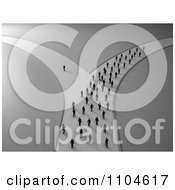 Clipart 3d Tiny People Approaching A Fork In The Road With All But One Person Going In One Direction 1 Royalty Free CGI Illustration by Mopic #COLLC1104617-0155
