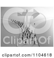 Poster, Art Print Of 3d Tiny People Approaching A Fork In The Road With All But One Person Going In One Direction 2