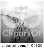 Clipart 3d Tiny People Approaching A Fork In The Road With All But One Person Going In One Direction 4 Royalty Free CGI Illustration by Mopic #COLLC1104620-0155