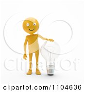 Poster, Art Print Of 3d Orange Person Standing With A Clear Light Bulb