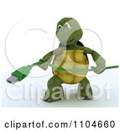 Poster, Art Print Of 3d Tortoise Holding A Green Usb Cable