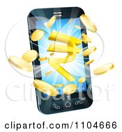 Clipart 3d Gold Coins And Rupee Symbol Bursting From A Cell Phone Royalty Free Vector Illustration by AtStockIllustration