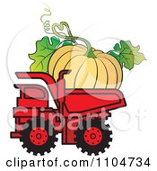 Clipart Red Dump Truck Hauling A Giant Pumpkin Royalty Free Vector Illustration