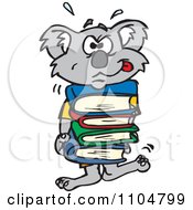 Frustrated Koala Carrying A Stack Of Books