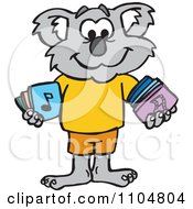 Clipart Happy Koala Holding CDs And DVDs Royalty Free Vector Illustration