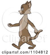 Clipart Happy Brown Cat In Profile Walking Upright Royalty Free Vector Illustration