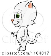 Clipart Happy Cute White Cat Standing In Profile Royalty Free Vector Illustration by Cartoon Solutions