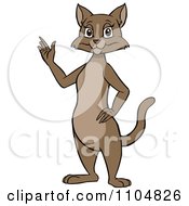 Clipart Happy Brown Cat Standing And Waving Royalty Free Vector Illustration