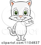 Clipart Happy Cute White Cat Standing And Waving - Royalty Free Vector Illustration by Cartoon Solutions #COLLC1104837-0176