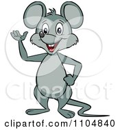 Clipart Happy Mouse Waving And Standing Upright Royalty Free Vector Illustration by Cartoon Solutions #COLLC1104840-0176
