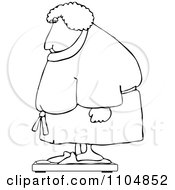 Outlined Chubby Woman In A Robe Standing On A Scale