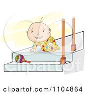 Poster, Art Print Of Happy Baby Crawlling Towards A Rattle On Steps