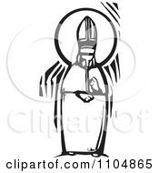 Clipart Pope Wearing A Mitre Black And White Woodcut Royalty Free Vector Illustration