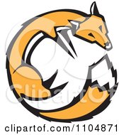 Clipart Orange Fox Circle Woodcut Royalty Free Vector Illustration by xunantunich #COLLC1104871-0119