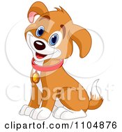 Happy Cute Beagle Puppy Dog Sitting And Wearing A Collar