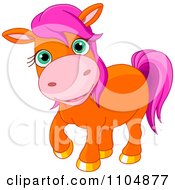 Poster, Art Print Of Happy Cute Orange Pony With Pink Hair