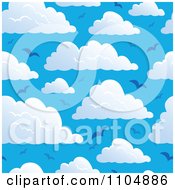 Poster, Art Print Of Seamless Puffy Cloud And Blue Sky And Gull Background