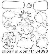 Poster, Art Print Of Outlined Comic Bursts Clouds And Chat Balloons