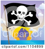 Poster, Art Print Of Olly Roger Pirate Flag And Ship At Sunset