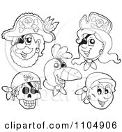Clipart Outlined Parrot And Pirates Royalty Free Vector Illustration