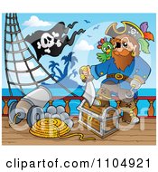 Pirate Captain With Treasure On A Ship Deck With A Canon