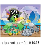 Poster, Art Print Of Parrot Pirate With A Canon On A Ship Deck During Battle