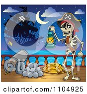 Skeleton Pirate Carrying A Lantern On Deck During A Battle