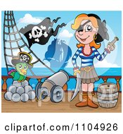 Poster, Art Print Of Female Pirate With Weapons And Her Parrot By A Cannon On A Pirate Ship 1