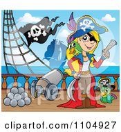 Poster, Art Print Of Female Pirate With Weapons And Her Parrot By A Cannon On A Pirate Ship 2