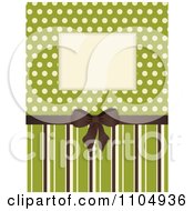 Clipart Retro Invitation Background With A Brown Bow And Frame Over Polkda Dots On Green With Stripes Royalty Free Vector Illustration