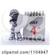 Poster, Art Print Of 3d Robot Turning To A July 4th Calendar Page