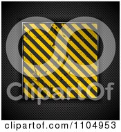 Poster, Art Print Of 3d Hazard Stripes Grungy Plaque Over Dark Perforated Metal