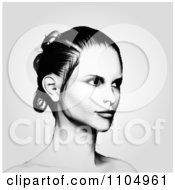 Clipart Gorgeous Woman With Her Hair Up Made Of Halftone Dots On Gray Royalty Free Vector Illustration