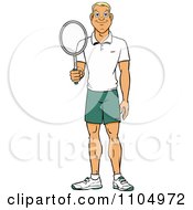 Poster, Art Print Of Happy White Tennis Player Man Holding A Racket