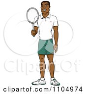 Poster, Art Print Of Happy Black Tennis Player Man Holding A Racket