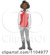 Clipart Happy Black Woman In Winter Apparel Royalty Free Vector Illustration