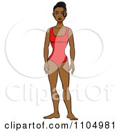 Clipart Happy Black Woman In A Red One Piece Swimsuit Royalty Free Vector Illustration