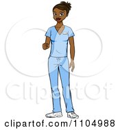 Clipart Friendly Black Nurse Surgeon Or Doctor In Scrubs Holding Out Her Knuckles Royalty Free Vector Illustration by Cartoon Solutions #COLLC1104988-0176