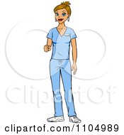Clipart Friendly White Nurse Surgeon Or Doctor In Scrubs Holding Out Her Knuckles Royalty Free Vector Illustration by Cartoon Solutions #COLLC1104989-0176