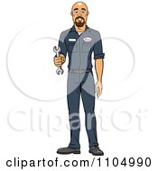 Clipart Happy White Male Auto Mechanic Holding A Wrench Royalty Free Vector Illustration by Cartoon Solutions