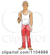 Clipart White Man Holding A Toothbrush And Tooth Past And Wearing Pajamas Royalty Free Vector Illustration