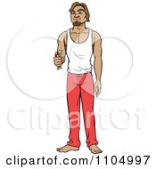 Poster, Art Print Of Caucasian Man Holding A Toothbrush And Tooth Past And Wearing Pajamas